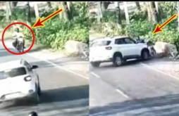 રામ રાખે તેને કોણ ચાખે…! પુરપાટ ઝડપે જતી કારે બાઇક સવાર વ્યક્તિને લગાવી જબરદસ્ત ટક્કર